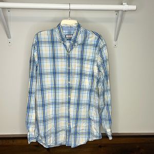 Izod Blue, White and Yellow Plaid Cotton Button Down Shirt- L